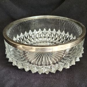 Vintage Decorative Serving Bowl w Silver Rim